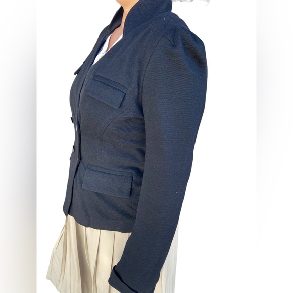 DVF 10 Black Wool Blend Stretch Knit Stand Uo Collar Jacket - Picture 5 of 7